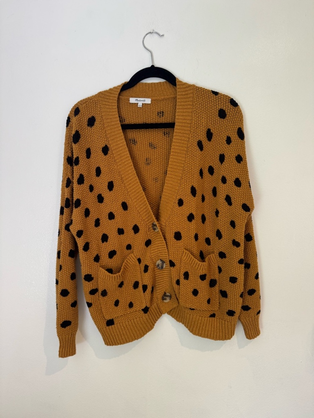 Madewell Mustard Cardigan with Black Spot Pattern size small